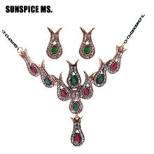 Sunspicems Vintage Turkey Bridal Flower Jewelry Sets Resin Earrings Tulips Flower Necklace Rhinestone Women Wedding Jewelry Sets 2024 - buy cheap