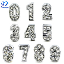 10pcs/lot 8mm Silver Color Full Rhinestones Slide Number Fit 8mm Diy Wristband Bracelet Jewelry LSSL019 2024 - buy cheap