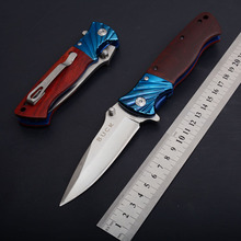 DA83 440C hoja azul titanio + mango de madera de serpiente cuchillo plegable al aire libre caza camping herramientas de supervivencia táctico cuchillos de utilidad 2024 - compra barato