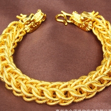 Мужской толстый браслет с рисунком дракона, желтое золото, сетчатая цепочка в стиле хип-хоп 2024 - купить недорого