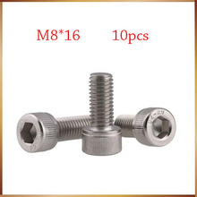 M8 screws m8 bolt 10pcs/Lot Metric Thread DIN912 M8x16 mm M8*16 mm 304 Stainless Steel Hex Socket Head Cap Screw Bolts 2024 - buy cheap