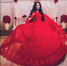 Vestido De Novia 2021 Ball Gown Red Lace Long Sleeve Wedding Dresses Muslim Appliques Beaded Princess Bridal Wedding Gowns 2024 - buy cheap