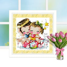 Gold Collection Lovely Counted Cross Stitch Kit Tea Time Dessert Afternoon Tea Boy and Girl SO 2024 - buy cheap