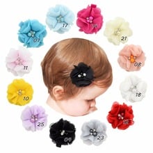 12 pçs/lote 12 cores 2.16 cute cute bonito chiffon sem clipes flores com strass pérola headbands acessórios de cabelo 829 2024 - compre barato