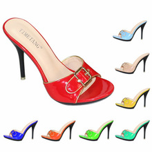 Candy Color Slippers Women Shoes Sexy Patent Leather High Heel 10.5CM Pointed Toe Sandals Shoes Women 2019 Female Wedding Shoes 2024 - buy cheap