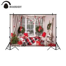 Allenjoy photography backdrop Christmas window wreath living room tree background studio photocall photobooth shoot fabric 2024 - buy cheap