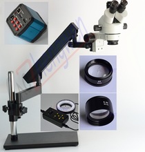 Fyscope 3.5x-90x articulando trinocular zoom microscópio + 4 zona pode controlar 64 pces led luz + 14mp hdmi câmera 2024 - compre barato