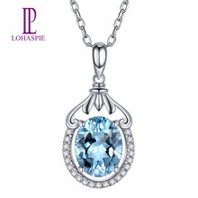 LP Diamond-Jewelry Natural Gemstone Aquamarine 18K White Gold Pendant Fine Fashion Stone Jewelry For March Birthday Gift 2024 - buy cheap