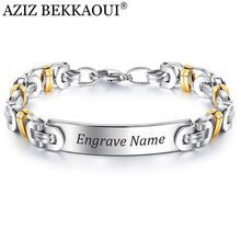 AZIZ BEKKAOUI-pulsera con nombre grabado en oro para hombre, brazalete magnético de acero inoxidable, joyería masculina 2024 - compra barato