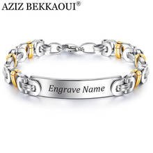 AZIZ BEKKAOUI Gold Engrave Name Bracelet Health Bracelet Men's Magnetic Stainless Steel Bracelets & Bangles Male Jewelry 2024 - buy cheap