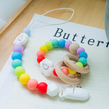 1pc Pacifier Chain Clips 15mm Silicone Beads Food Grade Silicone Rainbow Rattle Toys  Wooden Ring Holder For Nipples Products 2024 - buy cheap