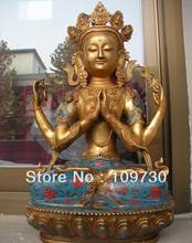 001033 18"Tibet bronze Gild cloisonne Four arm Kwan-yin Bodhisattva Buddha statue 2024 - buy cheap