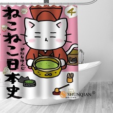 Занавеска для душа из полиэстера с принтом японской кошки, водонепроницаемая шторка с крючками для ванной комнаты 2022 - купить недорого