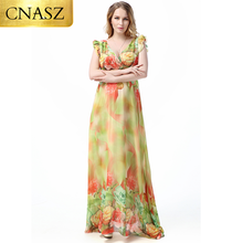 Plus Size Floral Printed Chiffon Elastic waist Women Dress Casual Maxi Straight Empire Long Dress 2024 - buy cheap