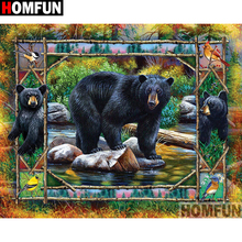 Homfun quadrado completo/broca redonda 5d diy pintura de diamante "urso" bordado ponto cruz 5d decoração de casa presente a09011 2024 - compre barato