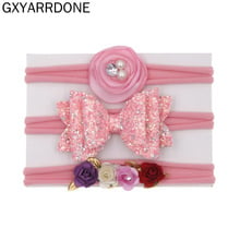 3 Pieces/set Floral Nylon Headband Handmade With Pearl Boutique Elastic Hair Band Hair Accessories Sequin Bowknot Headwrap 2024 - buy cheap