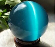 SUIRONG---1025+++ASIAN QUARTZ BLUE CAT EYE CRYSTAL BALL SPHERE 40MM + STAND 2024 - buy cheap