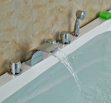 Modern Waterfall Bathroom Tub Faucet 5 PCS Deck Mounted Sink Mixer Tap W/ Hand Sprayer 2024 - buy cheap