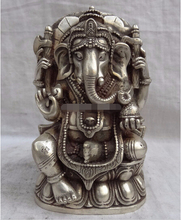 WBY---322+++Tibet Silver Lotus 4 Arms Ganapati Ganesh Lord Ganesha Buddha Mouse Statue 2024 - buy cheap
