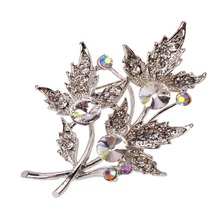 Rhodium Plated Crystal Rhinestones Leaf Flower Antique Brooch Pins for Women in Assorted Christmas Brithday Gift BRO73 2024 - buy cheap