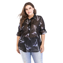 TUHAO-Blusa informal de gasa con media manga para verano, camisa Sexy con estampado de arco para mujer, talla grande 6XL, 5XL, CM352 2024 - compra barato