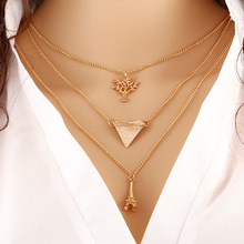 Summer Style Fashion Chain Geometric Cross Necklace Leaf Eye Multi layer Triangle Bohemian Bead Double Chain Necklace Gold Color 2024 - buy cheap