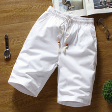 Summer cotton shorts for men large size , Solid color shorts male / White Straight loose men's breathable elastic waist shorts 2024 - buy cheap