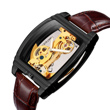 Shenhua relógio de pulso esqueleto masculino, relógio mecânico automático de luxo, relógios de pulso de couro preto masculino 2019 2024 - compre barato