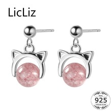 LicLiz New Cute Strawberry Quartz Cat Ear Drop Earrings for Women New 925 Sterling Silver Pink Earring White Gold Jewelry LE0464 2024 - buy cheap