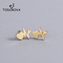 Todorova Stainless Steel Wave Heartbeat Stud Earrings ECG Induction Medical Jewelry for Nurse Doctor Women Earrings 2024 - buy cheap