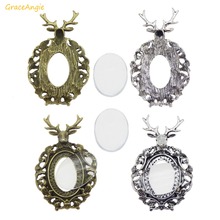 GraceAngie 3sets/pack Antique Zinc Alloy mixed Elk Setting Blank Tray Pendant with Glass Cover animal Cabochon Inner 25*18mm 2024 - buy cheap