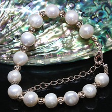 Top quality bracelet white freshwater natural 9-10mm round pearl rose gold-color accessories fashion jewelry B1413 2024 - buy cheap