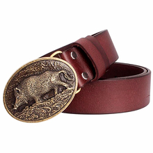 Fashion men belt pig leather belt real skin pig metal copper buckle mens waistband Genuine leather belt drop shipping 2024 - buy cheap