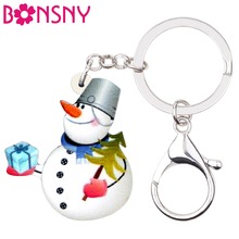 Bonsny Acrylic Christmas Tree Gift Snowman Key Chains Rings Holder Xmas Gift Jewelry For Women Girls Teens Bag Car Purse Charms 2024 - buy cheap