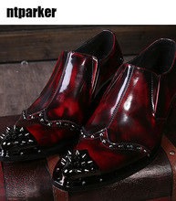 ntparker Red Punk Rock Red Man Shoes Leather Handmade Metal Toe Elegant Man's Dress Shoes Red Zapatos Hombre, EU38-46! 2024 - buy cheap