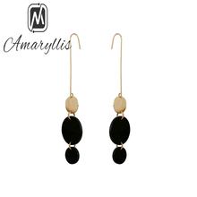 Amaiyllis-pendientes colgantes redondos y elegantes para mujer, aretes colgantes largos de resina negra y dorada, con estilo 2024 - compra barato