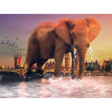 Pintura com miçangas para artesanato, faça você mesmo, ponto cruz, animal, elefante, bordado, rio, ponte, completo, quadrado, decorativo de casa 2024 - compre barato