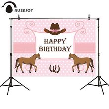 Allenjoy birthday backdrops photography pink baby girl horse hat dots kids photocall background for photo shoots photozone 2024 - buy cheap