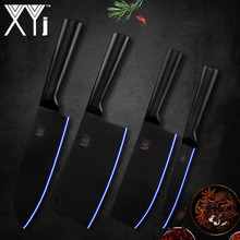 XYj 4pcs Kitchen Chopping Knife Set High Carbon Stainless Steel Santoku Utility Knife All Black Kitchen Tool Cooking Gadgets 2024 - buy cheap