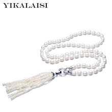 Yikalaisi 925 colar de prata esterlina, freashwater longo com borlas, joias fashion para mulheres 7-8mm, cor branca pérola 2024 - compre barato