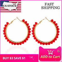 Us stock uloveido rosa brincos de cor de ouro para mulheres jóias earings grande redondo brincos de cristal vermelho para meninas bohemia e364 2024 - compre barato