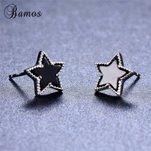 Bamos 8MM Black Star Stud Earrings Vintage Crystal Earrings 100% Silver Color Double Piercing Earrings For Women 2024 - buy cheap