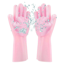 Многоразовые Волшебные силиконовые перчатки с чистящей щеткой, моющиеся перчатки для мытья посуды, кухонные перчатки для уборки 2024 - купить недорого