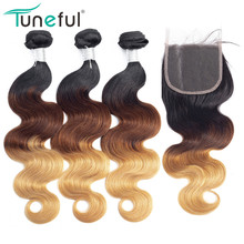 Paquetes de Ombre con cierre T1B/4/27 cabello humano Remy con cierre paquetes de colores de la onda del cuerpo peruano con cierre 2024 - compra barato