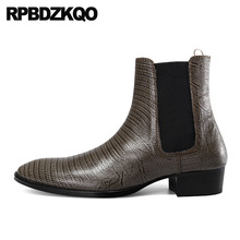 Deslizamento em chunky chelsea sapatos homens apontou toe vestido botas mais tamanho artesanal formal botas de couro genuíno outono cheio grão 2024 - compre barato