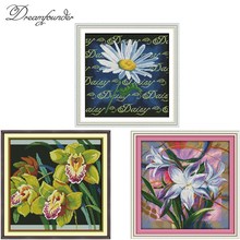 Daisy lily Orchid cross stitch kit flowers cross-stitch set 18ct 14ct 11ct count print canvas stitches embroidery handmade 2024 - buy cheap