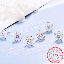 925 Sterling Silver White/purple/pink Zirconia Cherry Blossoms Flower Earring For Women Sterling-silver Fine Jewelry Pendientes 2024 - buy cheap