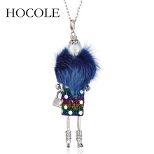 HOCOLE New 5 Colors Fur Handmade French Doll Statement Necklaces Long Chain Pendant Necklace Bohemian Girls Women Accessories 2024 - buy cheap