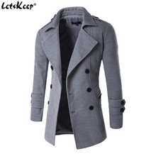 Letsmanter novo sobretudo para homens primavera outono, casaco de lã e misturas, duplo breasted peacoat trench coat masculino slim fit, zaa3 2024 - compre barato