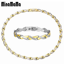 Collar y pulsera con cadena gruesa de acero inoxidable para hombre, joyería masculina, Color dorado y plateado, con personalidad, juegos de joyas para mujer 2024 - compra barato